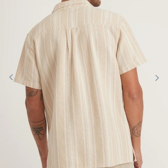 MARINE layer Short Sleeve Camp Shirt in Natural Vertical Stripe - Picture 5 of 7